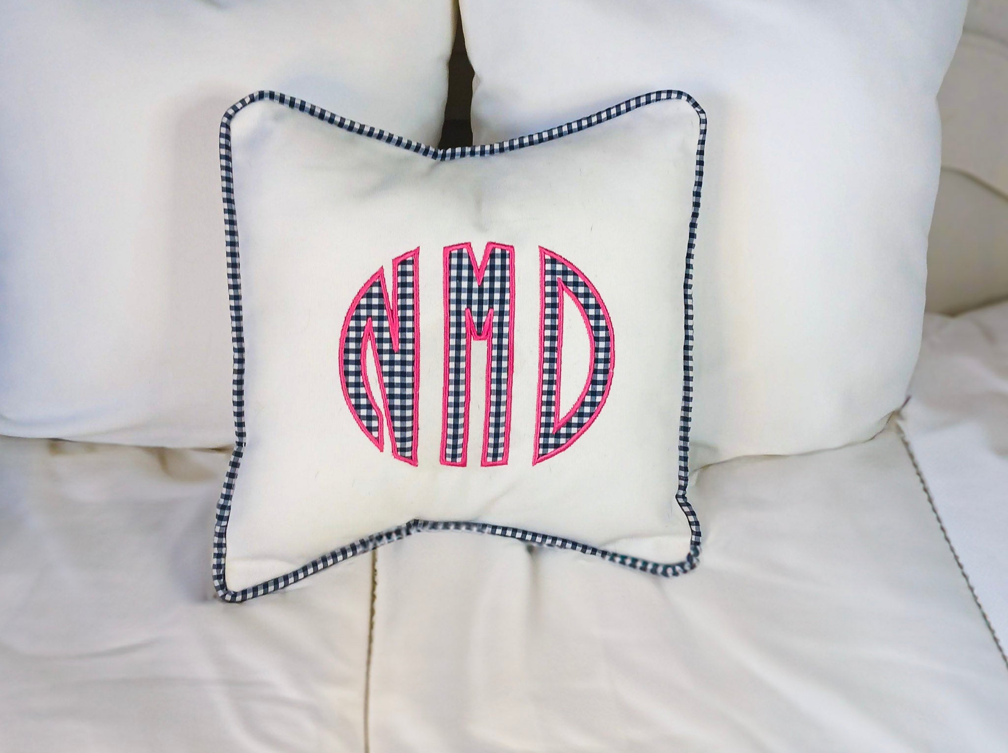Round Gingham Monogram Pillow