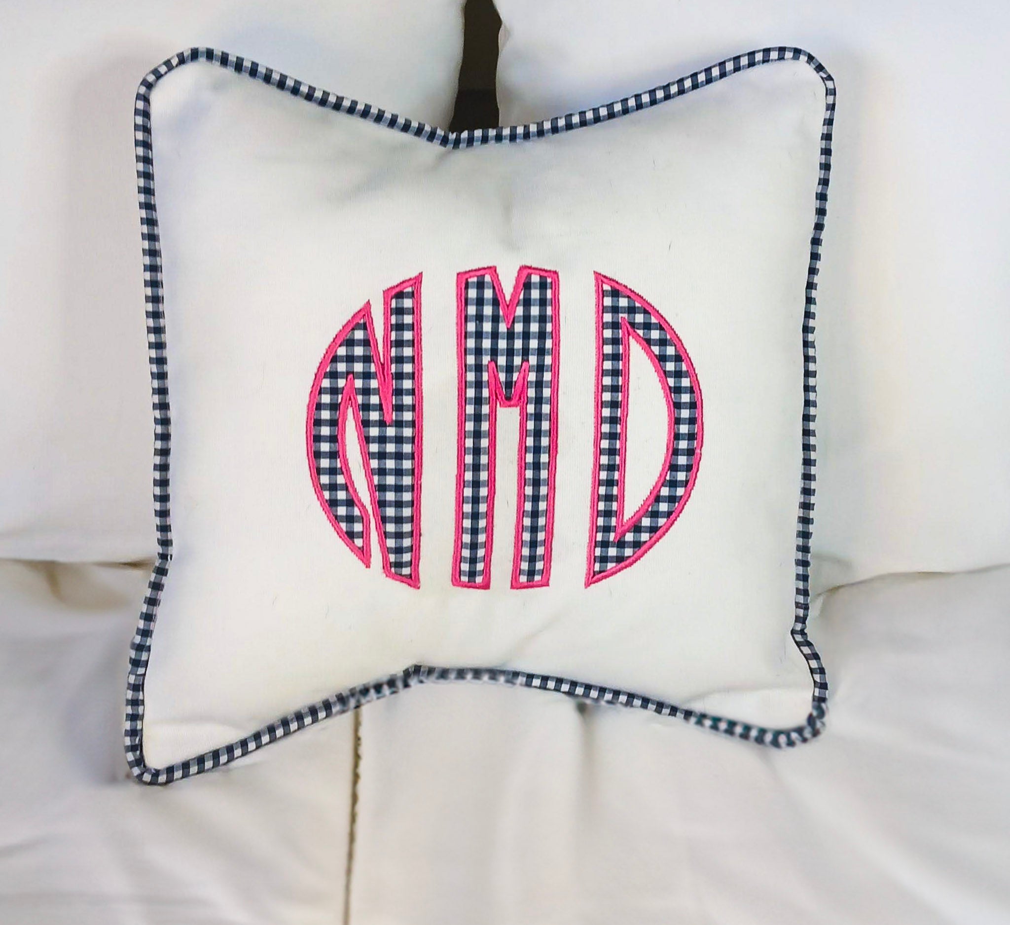 Round Gingham Monogram Pillow