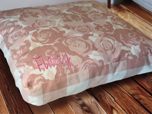 Floral and pink plaid dog bed, Personalized Dog Bed, Dog Bed with Name, Embroidered Dog Bed, Dog Bed Amazon, Dog Bed Cover, Dog Bed Large, dog beds for small dogs, personalized dog bed cover, personalized dog bed crate,  dog bed with removable washable cover, cutest dog bed,  cute dog bed for girls, Modern dog Bed, industrial dog beds, dog beds to match home, gifts for pet lovers, Christmas gifts for pets, holiday pet gifts, dog bed for girl dogs, girl puppy dog bed, princess dog beds, cute girl dog beds