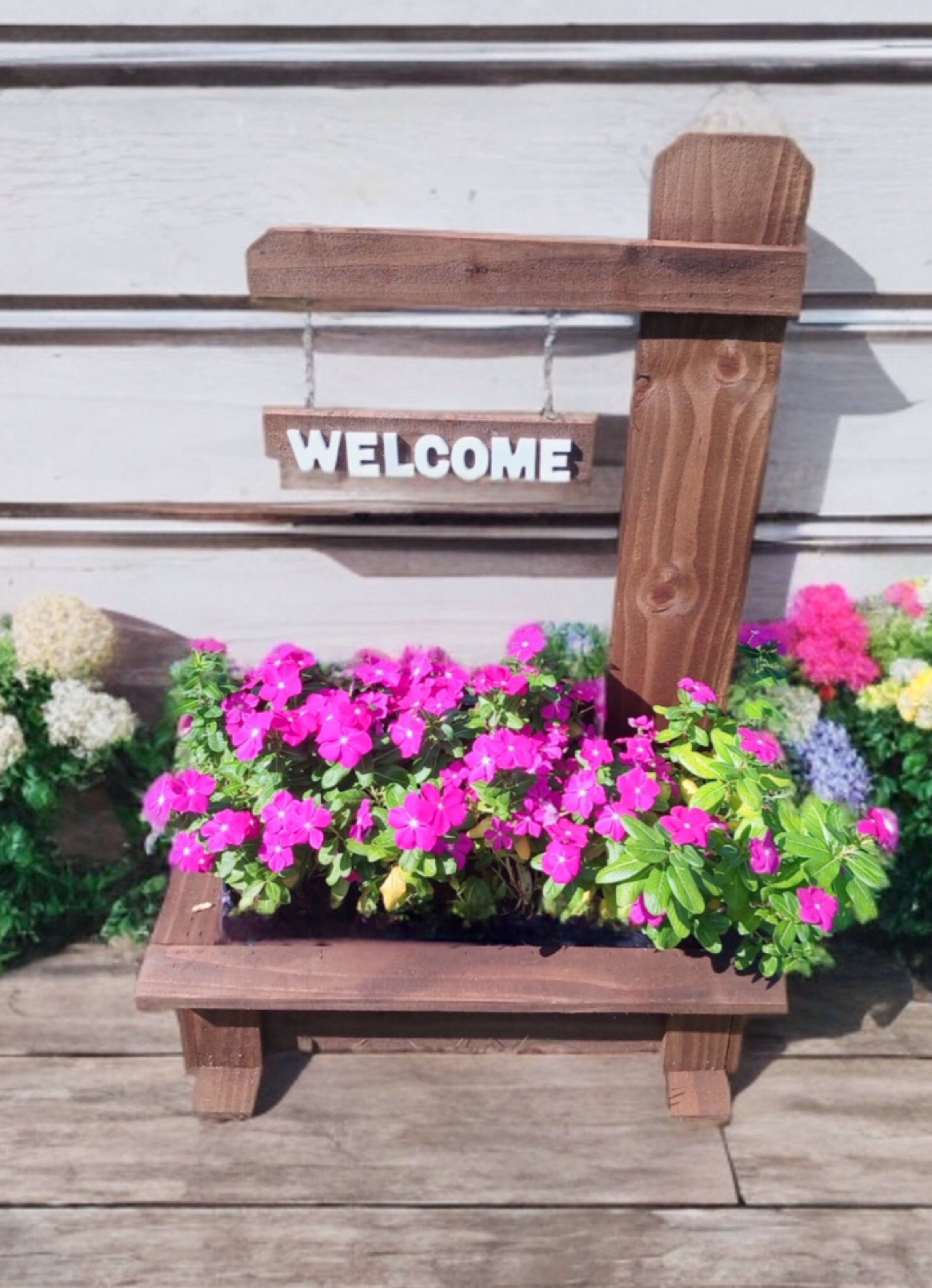 Garden Welcome Planter, Wooden Garden Stand, Garden welcome sign with flower box, flower box with welcome sign. Garden planter, garden welcome sign with flower box, wooden garden flowerbox with welcome sign, flower box holder, free standing flowerbox with welcome sign,  front door welcome sign, front door welcome sign with planter, garden plater with welcome sign