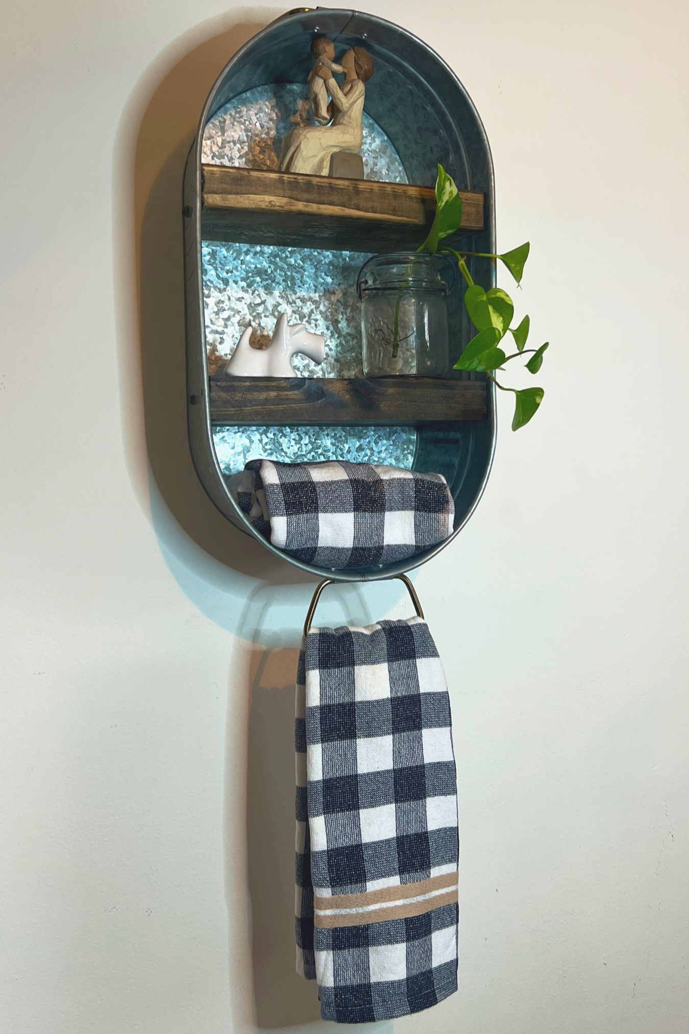 Galvanized Metal Washtub Shelf, Metal tub, Rustic Farmhouse Bathroom Shelf, Metal Washtub Shelf, Farmhouse Bathroom Shelf, Galvanized tub shelf, 