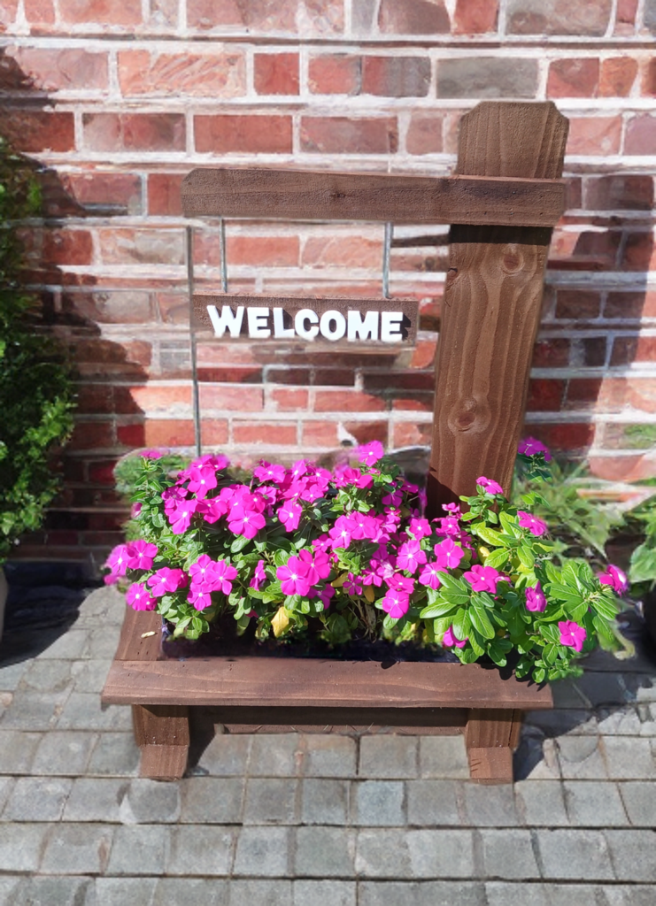 Garden planter, garden welcome sign with flower box, wooden garden flowerbox with welcome sign, flower box holder, free standing flowerbox with welcome sign,  front door welcome sign, front door welcome sign with planter, garden plater with welcome sign