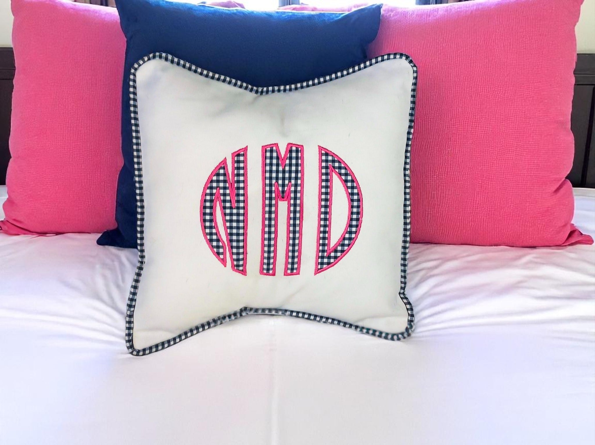 Round Gingham Monogram Pillow